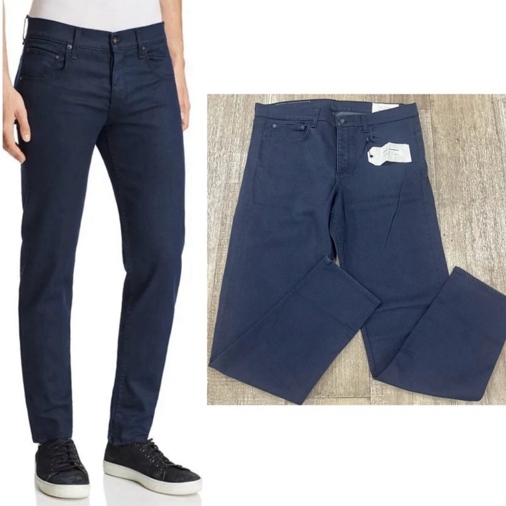 Men's Rag & Bone Slim Leg Pants Fit 2 Coated Navy Denim Jeans Size 29